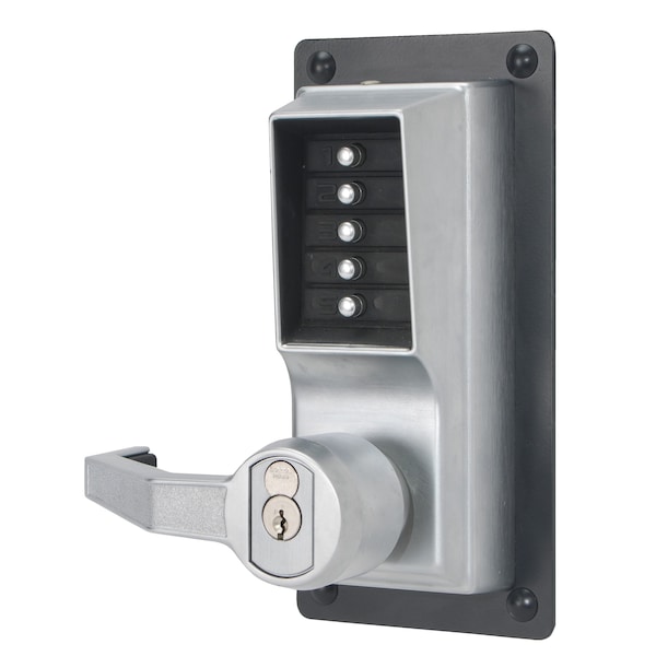 Kaba Right Hand Mechanical Pushbutton Exit Trim Lever Lock, Key Override; Best Prep Satin Chrome